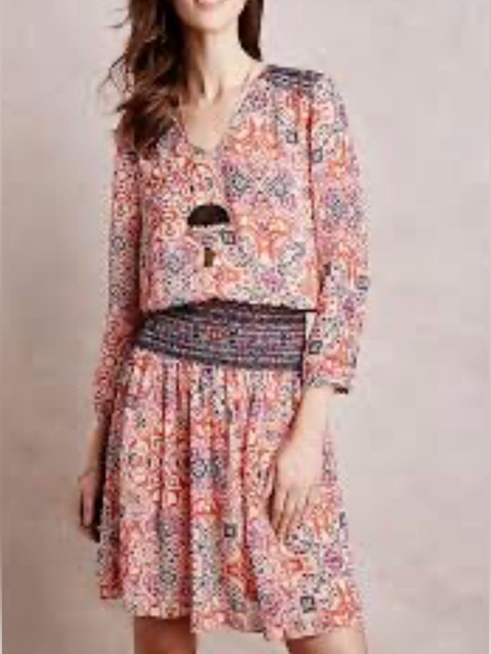 Anthropologie Vanessa Virginia “Day Tripper” Dress in Red Motif Size Small